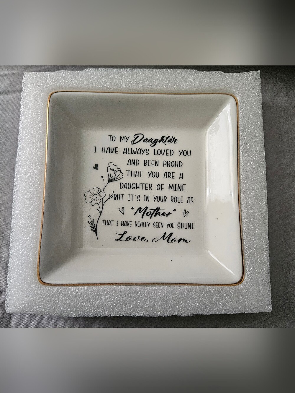 White Ceramic Daughter Trinket Dish with Gold Trim - Sentimental Gift